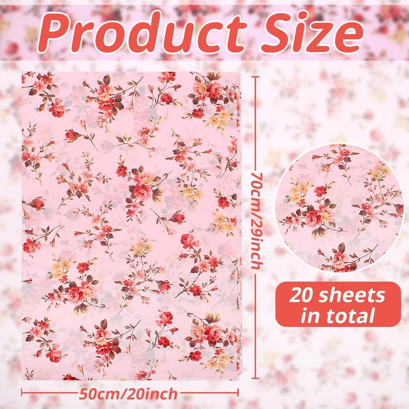 Benvo 20 Sheets Floral Print Tissue Paper 20 inch x 29 inch Decoupage Paper Decorative Tissue Gift Wrapping for DIY Art Craft Spring Wedding Birthday Baby Shower(Style D) - Image 2